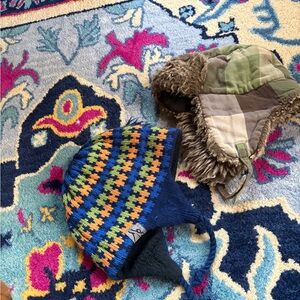 Turtle Fur Gymboree boys Navy Knit Earflap bomber fur Hats winter bundle lot